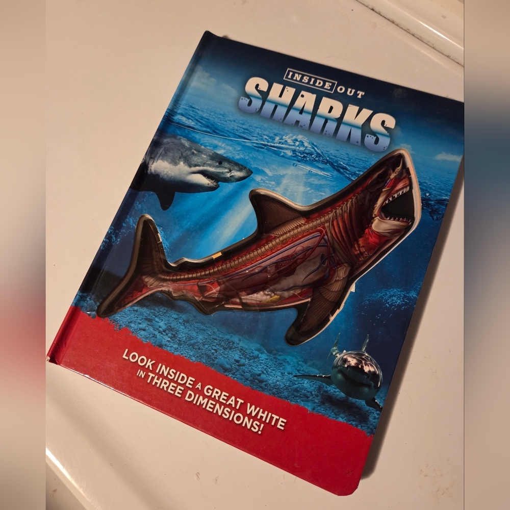 Sharks 3D Book - Blue and Red, Inside Out Sharks Book, EUC